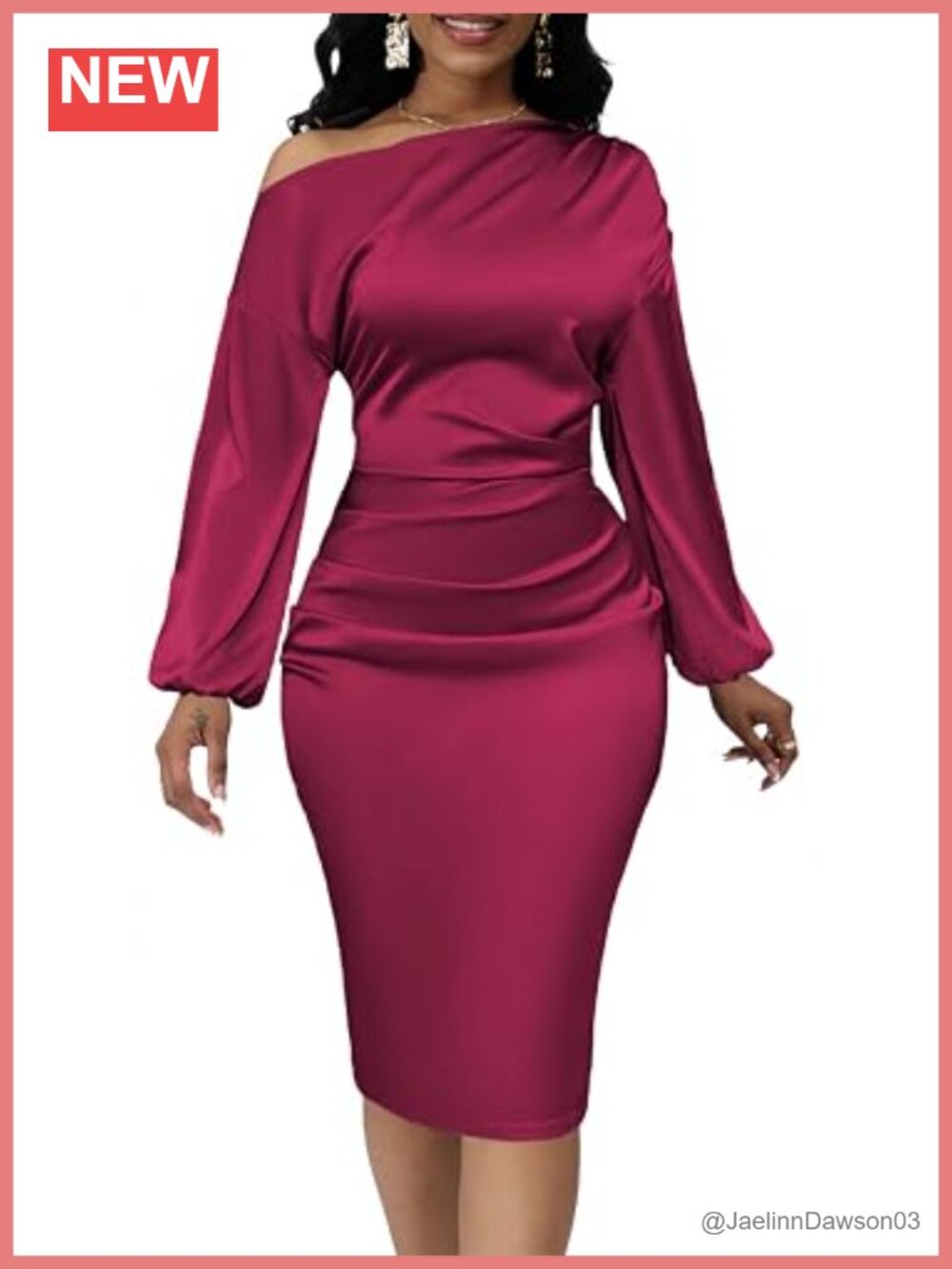 Women's Off Shoulder Bodycon Midi Cocktail Party Dress Long Sleeve Formal